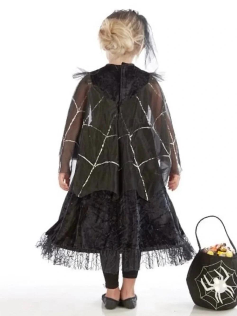 Pottery Barn Girls Black Spider Queen Costume Halloween Silver Web 2 Piece NWT